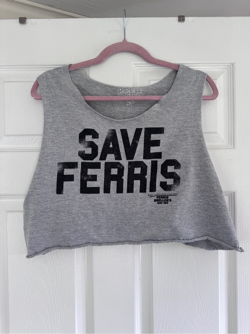 Gray "SAVE FERRIS" Cropped Tank Top